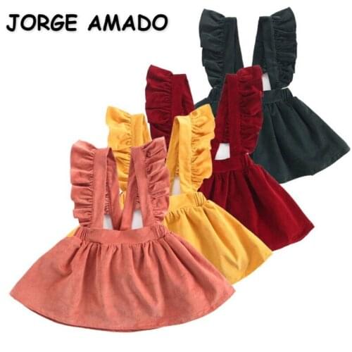 2021 New Spring Baby Girls Corduroy Suspender Skirt Solid Color Above Knee Ruffles Fashion Skirt Girls Clothes E063