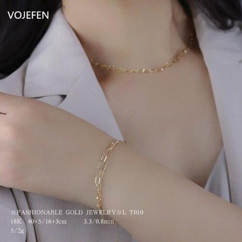 VOJEFEN AU750 18k Real Gold Link Chain Necklace And Bracelet For Women Chain Necklaces Fine Jewelry Sets Women