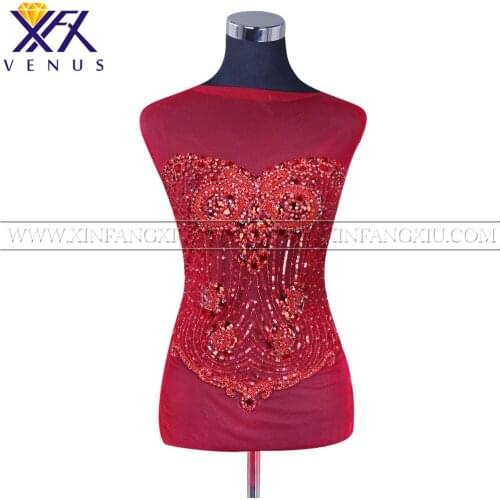 XFX VENUS 1 Piece Handmade red Rhinestones applique beads patches large size trimming motif for women Clothes Fabric trimming