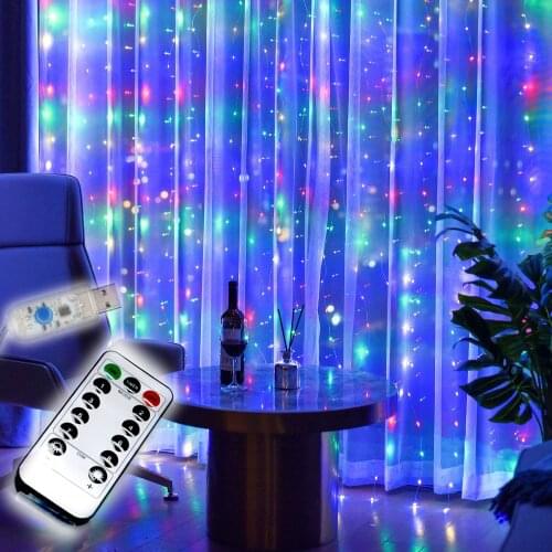 Dimmable USB LED Curtain String Light Garland on the Window With Hooks Remote control Waterproof For Bedroom Wedding Decking