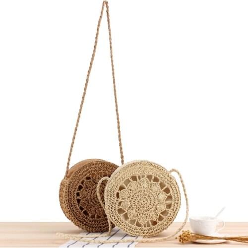 Female Round Shoulder Bag Woven Bag In Summer Beach Bag Made Of Grass