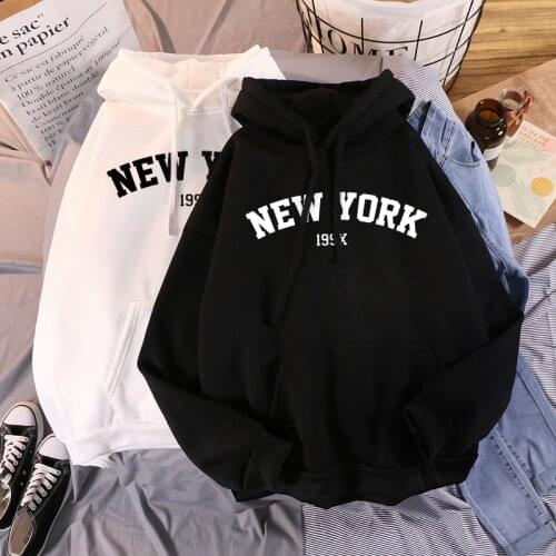 Womens NEW YORK Printing Hooded Hoodies Thicken Warm Hoodies Lady Autumn Tops NEW Sweatshirts Velvet Winter