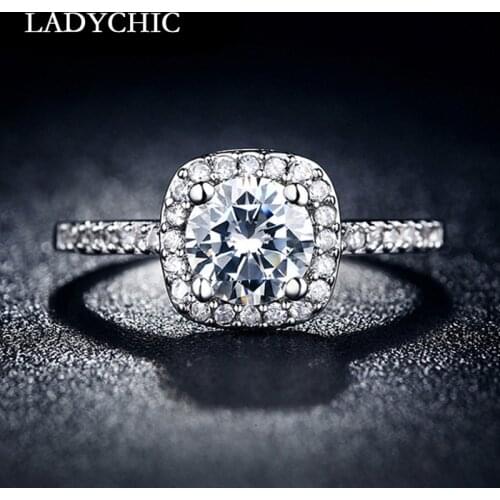 LADYCHIC Elegant Temperament Crystal Ring for Women Girls Zircon Silver Color Wedding Engagement Rings Jewelry Wholesale LR1127