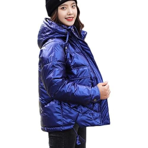 Winter Jacket Coat Women Parka New Shiny Down Cotton Jacket Thick Warm Cotton Clothing Short Hooded Outerwear Female Jackets 246