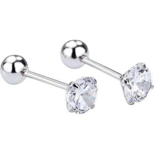 1 Pair Fashion Zircon Cartilage Earring 925 Sterling Silver Stud Earings For Women Tragus Helix Piercing Jewelry