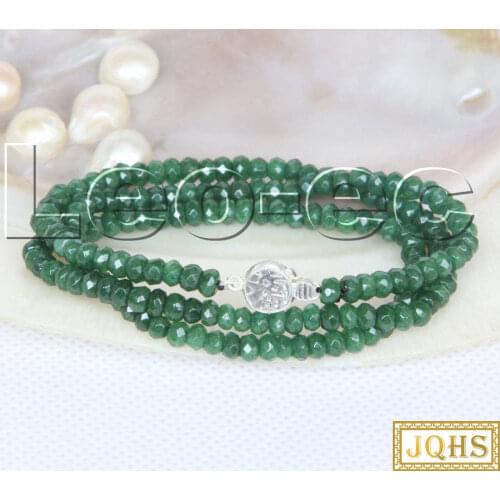 18" 2X4mm Faceted Rondelle Emerald green Gems Beads necklace 925s clasp v1763