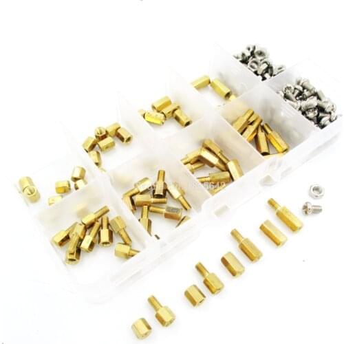 200PCS M3 PCB Hex Male Female Thread Brass Spacer Standoffs/ Screw /Hex Nut Assortment Set Kit With Plastic Box M3*5mm - M3*10mm