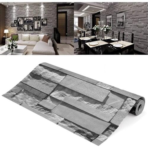 3D Wallpaper Sticker 0.53x10m Dark Gray Brick Pattern Textured Non-woven TV Background Decoration Stone Brick Wall Paper