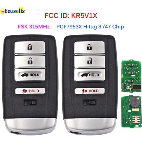 4 Buttons Smart Remote Key FSK 315MHz PCF7953X HITAG 3 /47 Chip for Acura MDX RDX ILX RLX TLX 2014-2020 FCC ID: KR5V1X HON66