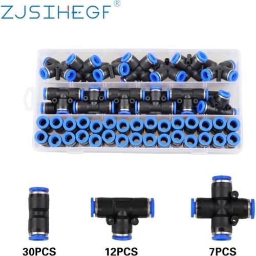 49PCS/Box 4-16MM PZA/PU/PE Pneumatic Fittings Pipe Connectors Plastic Hose Quick Couplings Tee Air Straight Gas