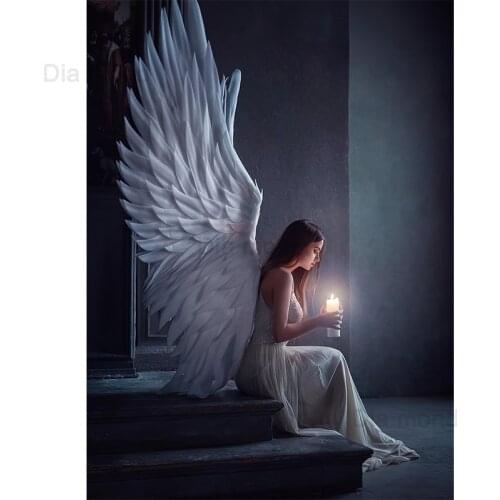 Angel Holding Candle Diamond Painting 5D Diy Wings Girl Picture of Rhinestone Mosaic Wall Art Portrait Embroidery Kit Home Decor