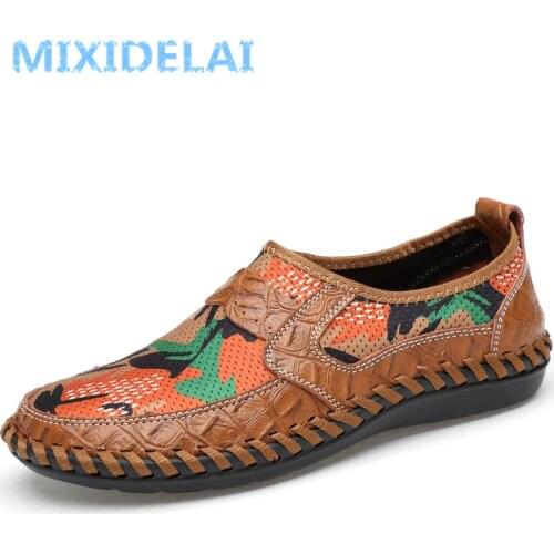 MIXIDELAI Brand Men Shoes 2020 Summer Breathable Mesh Shoes Mens Casual Shoes Leather Fashion Summer Shoes Man Soft Comfortable