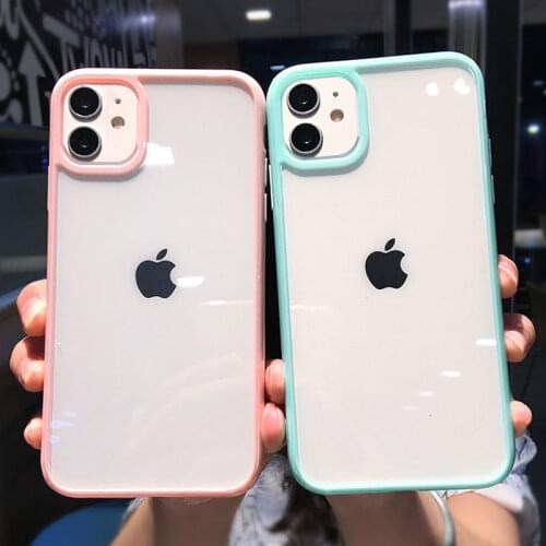 Candy Color Frame Transparent Phone Case For iPhone 11 12 11Pro Max XR XS Max X XS 7 8 Plus 11Pro Soft TPU Ultra thin Back Cover