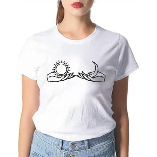 Sun and Moon Harajuku Graphic Women Tshirt Hipster Summer Short Sleeve Casual Tee Shirt Femme Funny Printing T-shirt Women Tops