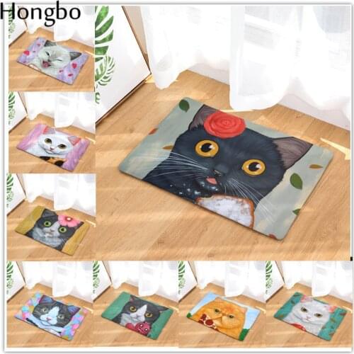 Hongbo Welcome Home Door Mats Light Soft Cute Funny Cartoon Eating Food Cats Pattern Rug Water Absorption Bedroom Foot Pad Decor