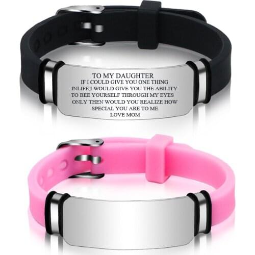 Customized DIY Silicone Bracelet Stainless Steel Bar Wristband for Woman Girl Kids Jewelry Anniversary Brithday Gift