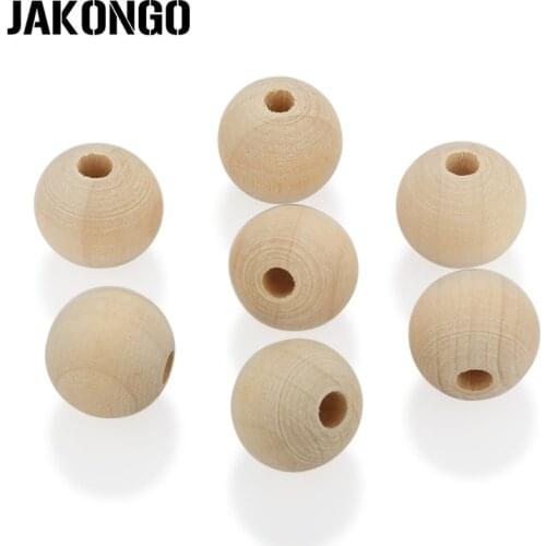 JAKONGO Round Ball Wood Spacer Beads Loose Beads for Jewelry Making Bracelet Necklace DIY Handmade Accessories 15mm 15pcs/lot