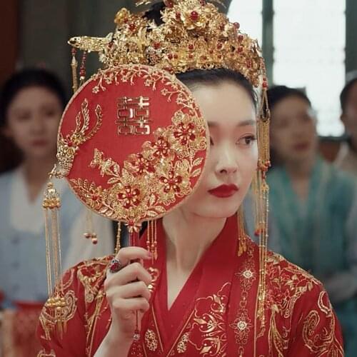 Chinese Style Wedding Silk ball Fan Antique favors and gifts bambu ventagli Hand tied bouquet Long Handle Palace Vintage Fan