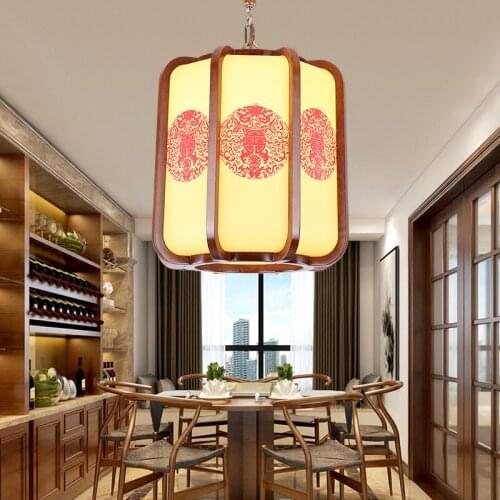 Chinese style coffee wood art pendant lights Retro classical yellow parchment indoor E27 LED lamps for corridor&porch MYR044