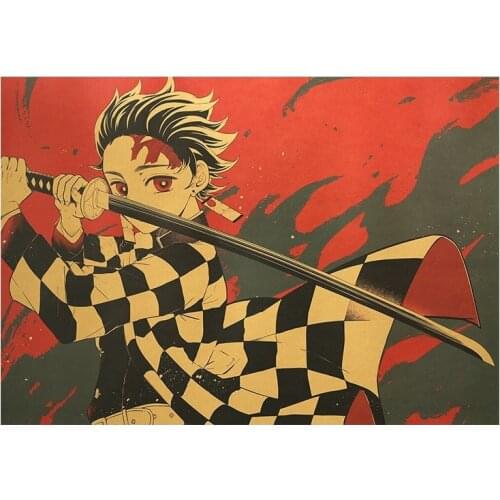 Demon Slayers Blade Anime Character Kamado Tanjirou Nostalgic Retro Kraft Paper Poster Bar Cafe Decor Painting Anime Poster
