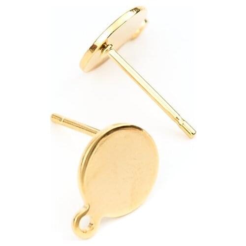 Round Ear Post Stud Earrings Stainless Steel Silver Color Gold Color For DIY Jewelry Findings Making Materials Supplies , 10 PCs