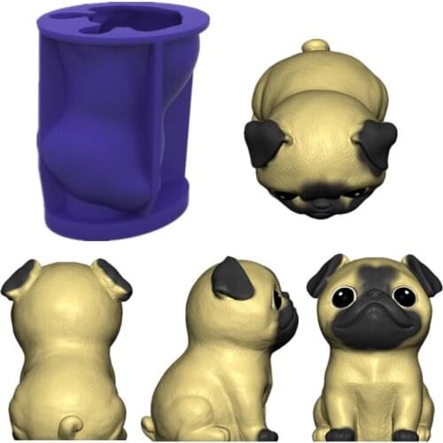 Cute Little Pug Dog Home Decorations Epoxy Resin Mold Ornaments Casting Silicone Mould DIY Crafts Plaster Candle Making Tool
