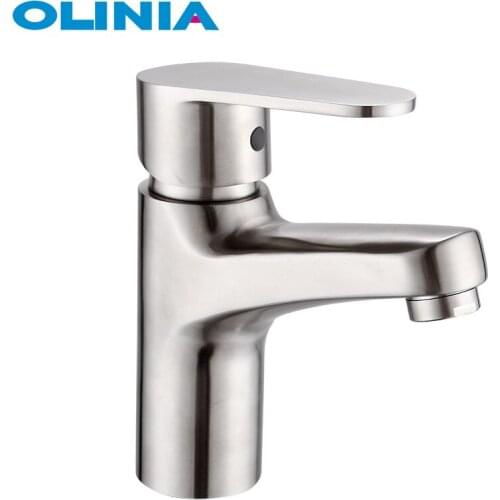 Brushed surface basin faucets 304 stainless steel light grey color bathroom faucet of OLINIA brand bathroom fixture OL98801D