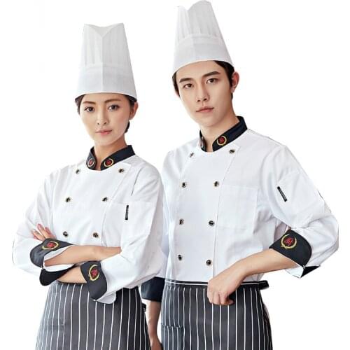 Hotel Chef Long Sleeve Chef Workwear Chinese and Western Restaurant Hot Pot Restaurant School Canteen Men and Women Chef Uniform