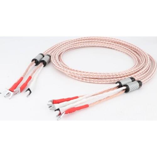 Pair HIFI 8TC OCC copperSpeaker Cable hifi audio Audiophile loudspeaker Cable with rhodium plated Y spade connectors