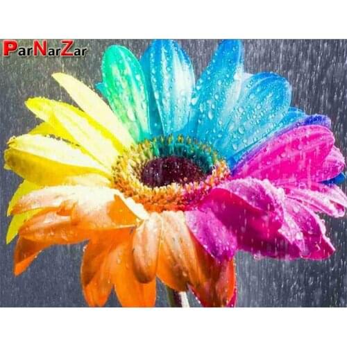 ParNarZar 5D DIY Diamond Painting Kits Full Round Drill Colorful Flower Picture Embroidery Craft Art Wall Decor Rainbow Daisy