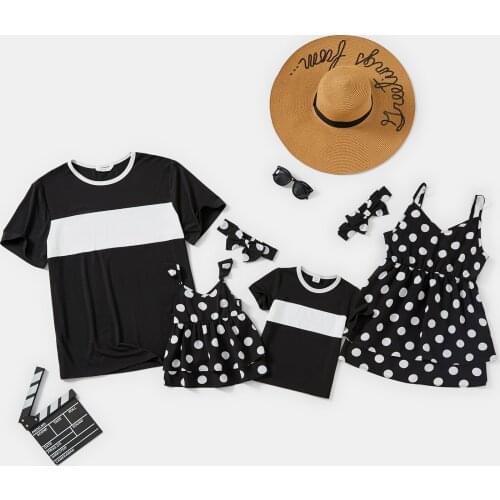 PatPat 2021 New Summer Polka Dot and Splice Series Family Matching Tops