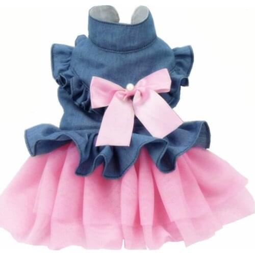 Princess Cat Dress Kawaii Cat Skirt Pet Cat Costume Pink Cute Cat Skirt Spring and Summer Suitable for Small Dogs Denim Dress