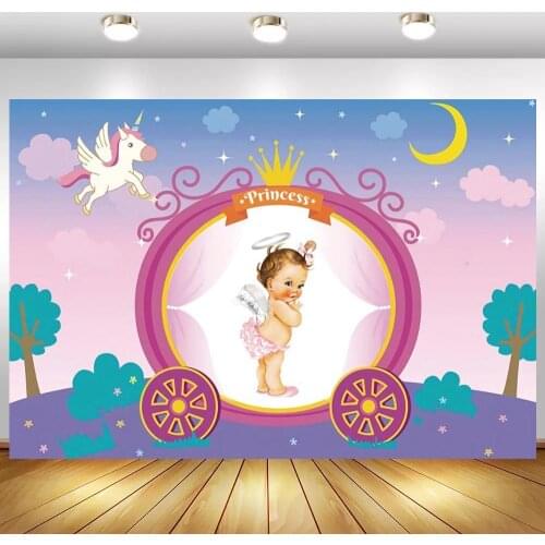 Pumpkin Carriage Girl Princess Backdrops Photograhic Moon Stars Unicorn Newborn Baby Shower Photo Backgrounds Custom