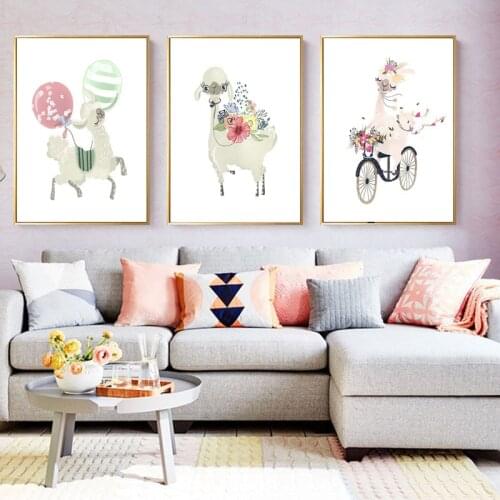 Llama Party Alpaca Print Quotes Poster Nusery Wall Art Cartoon Canvas Painting Baby Girls Rooom Decoration Pictures No Frame