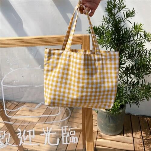 Lunch Bag Portable Japanese Plaid Cotton Picnic Cloth Small Handbag Dinner Container Food Storage Bag Simple Children Lunch Bags