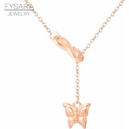 FYSARA Wedding Infinity Butterfly Pendants Necklace For Women Luxury Love Charm Rose Gold Color Necklace Stainless Steel Choker