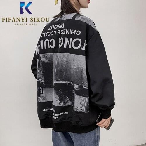 Streetwear Women Fashion Print Jacket Coat Zipper Pocket Loose Plus Size 5XL Bomber Jacket Female Spring Harajuku Jackets 2020