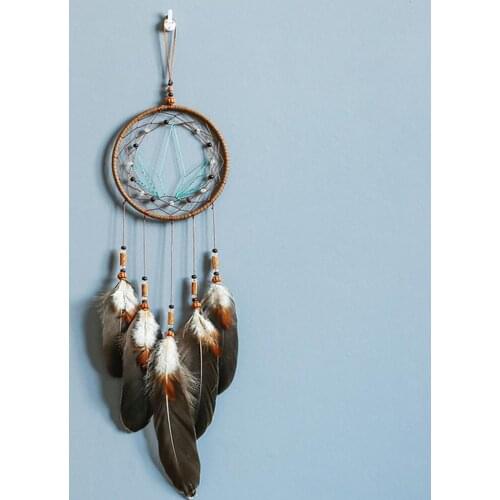 Retro Wind Dream Catcher Pendant Hand-woven Feathers Mesh Dream Catcher Wall Hanging Wind Chime Birthday Valentines Day Gifts