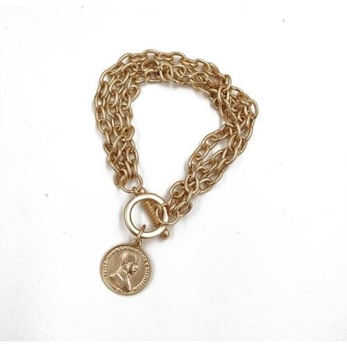 Vintage Bracelet Metal Beauty Head Bracelets for Women Gold Chain Bracelet Punk Jewelry Femme Coin Pendant Goth Bracelet Bijoux