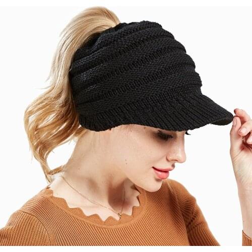 Doitbest Winter Female Ball Cap Top Hole Hat For Women Girls Hat big brim Beanies Cap Hat Thick lady Skullies knit Beanies