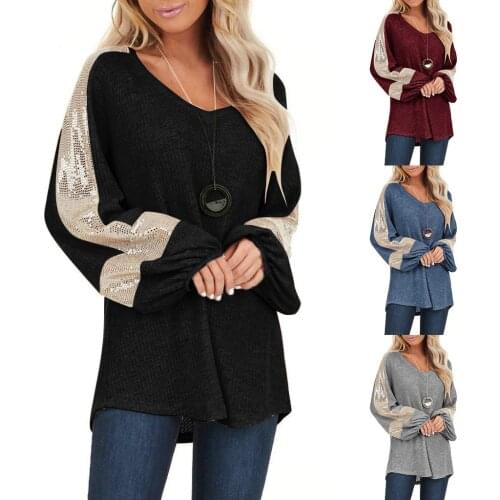 Multicolor Contrast Cut Sew Sequin Sweatshirt Casual Ladies Sweat Sportwear Long Sleeve Pullovers Women Autumn Sweatshirts#8