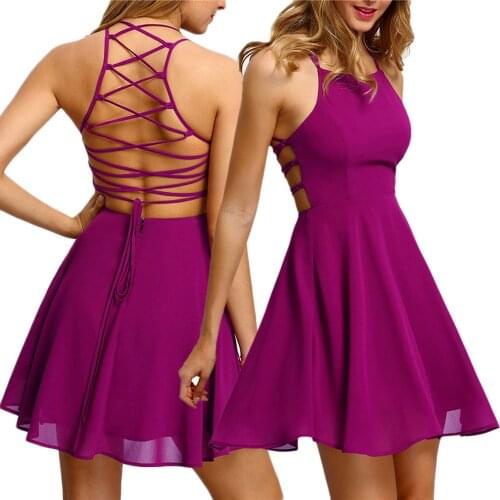 Summer Women Sexy Solid Color Bandage Dress Elegant Backless Sleeveless Evening Party Club Mini Dress Vestido de mujer