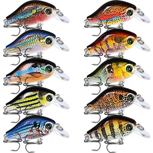 10pc 2 inch 8.3g Mini Crankbait Floating Fishing Lure 3D eyes Crank Bait Wobbler Hard Fishing Bass With 2 treble hooks