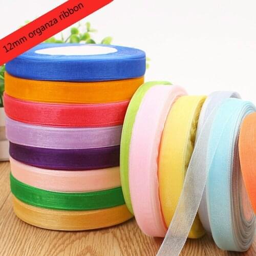 12mm (50 Yards/Roll) Organza Chiffon Ribbons for Wedding Decorative Party Gift Box Wrapping Belt DIY Handmade Bow Craft Ribbon