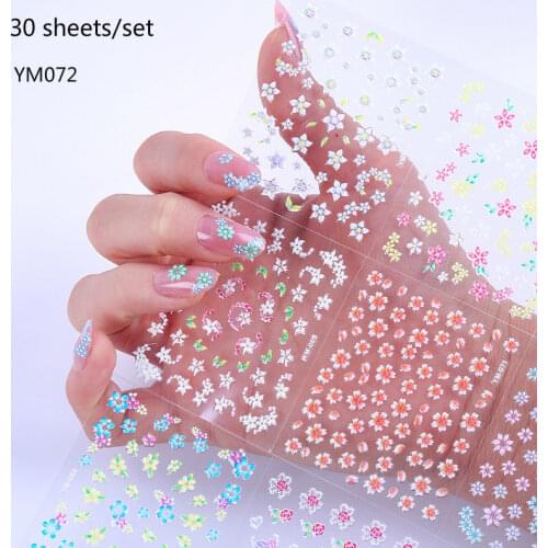 30 Sheets/set Childrens Nail Sticker 3D Nail Sticker New Japanese Small Fresh Flower Manicure Applique Net Red Nail Sticker