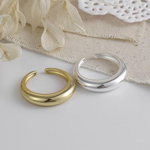 925 Sterling Silver Smooth Geometric Cambered Gold Color Ring Newest Open Finger Ring For Men Women Party Jewelry S-R705