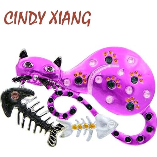 CINDY XIANG Enamel Cat Brooches New Design Kitty Pin Cute Funny Animal Pins Fish Bonze Kids Badages High Quality 4 Colors