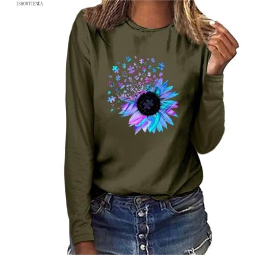 Футболка Oversized t-shirt Womens Casual Printing O-Neck топ женский camisetas de mujer Long Sleeve Tops Loose T-shirt Рубашки