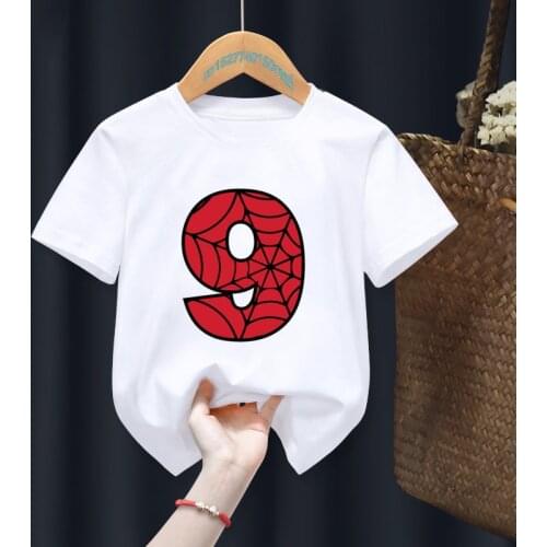Children Boy Superhero My 0-9th Birthday Number Print Name T-shirt Birthday Gift Present Clothes Baby Letter Tops Tee,Drop Ship