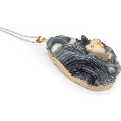 FYJS Unique Light Yellow Gold Color Irregular Shape Agates Cluster Pendant Link Chain Necklace Ethnic Style Jewelry